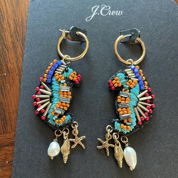 J Crew BEADED SEAHORSE STATEMENT EARRINGS Colorful - Picture 3 of 4